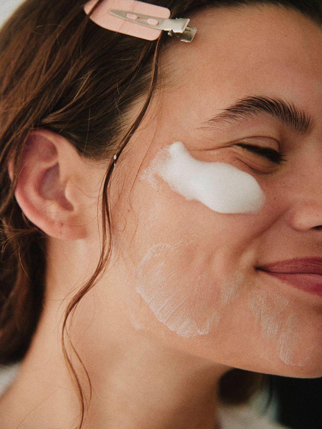 Freshly washed skin with cleanser